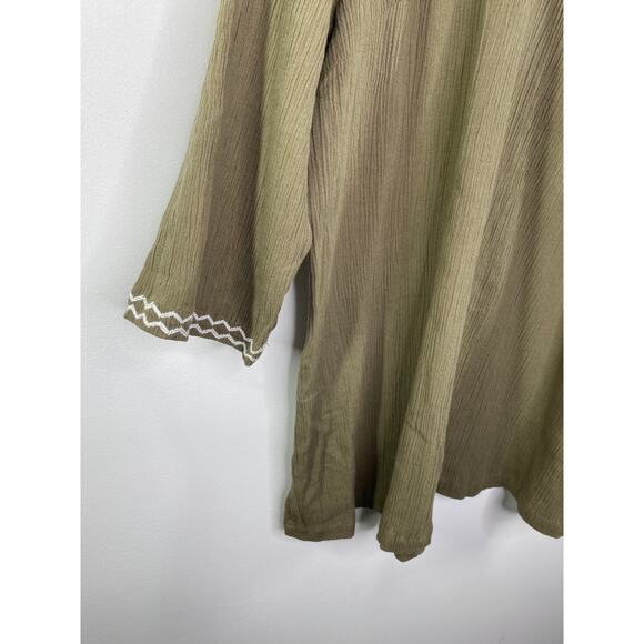 Denim & Co Womens Green Embroidered Tunic Size XL Boho Aztec 1/2 Sleeve Cotton - Picture 3 of 7